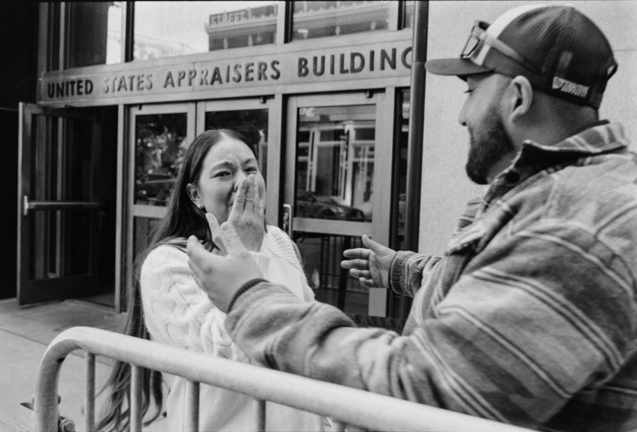 Outside the U.S. Citizenship and Immigration Services office, after a ceremony.